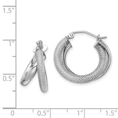 Rhodium-plated Sterling Silver Polished Diamond-cut Hoop Earrings