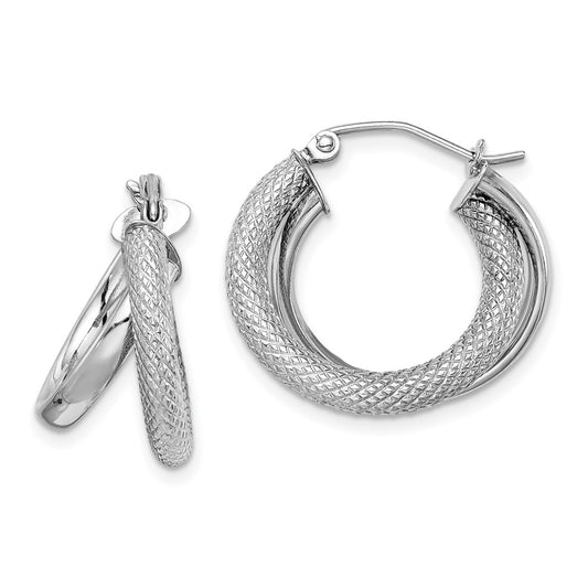 Rhodium-plated Sterling Silver Polished Diamond-cut Hoop Earrings