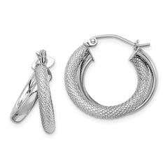 Rhodium-plated Sterling Silver Polished Diamond-cut Hoop Earrings