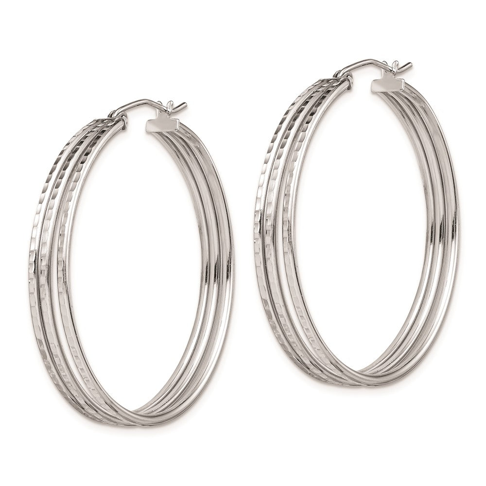 Rhodium-plated Sterling Silver Textured Fancy Hoop Earrings