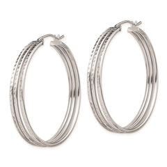 Rhodium-plated Sterling Silver Textured Fancy Hoop Earrings