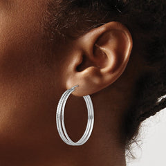 Rhodium-plated Sterling Silver Textured Fancy Hoop Earrings