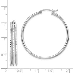 Rhodium-plated Sterling Silver Textured Fancy Hoop Earrings
