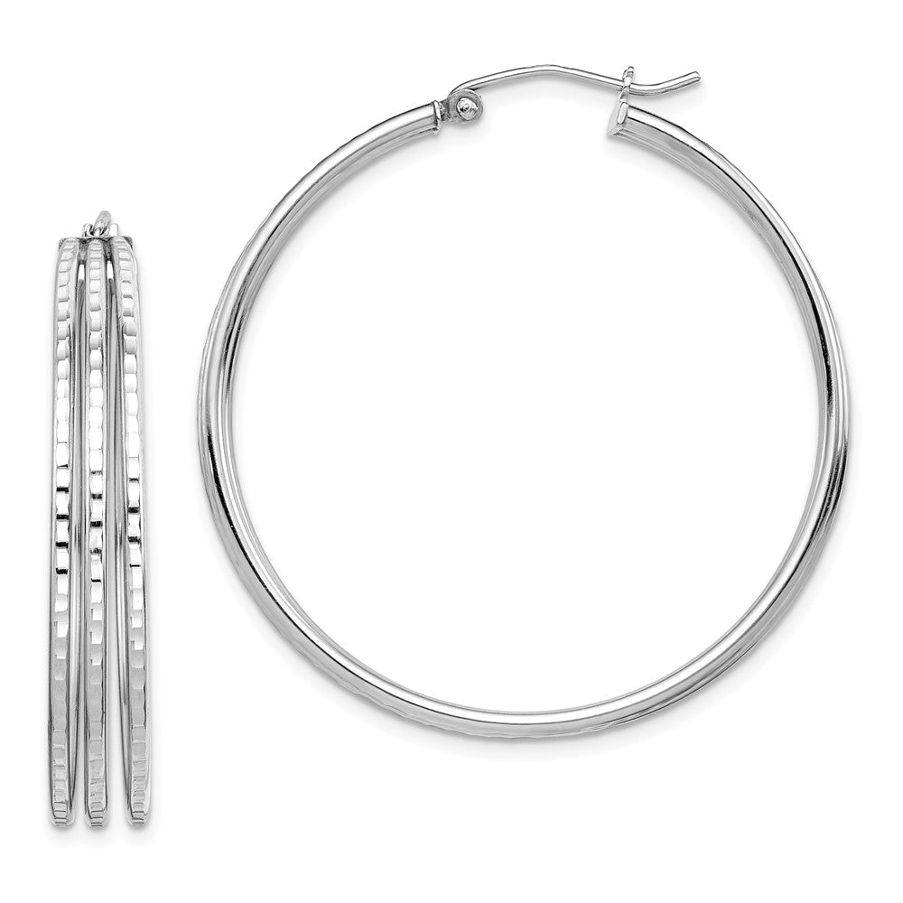 Rhodium-plated Sterling Silver Textured Fancy Hoop Earrings
