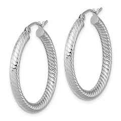 Rhodium-plated Sterling Silver Textured 3.00mm Hoop Earrings