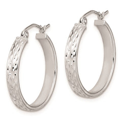 Rhodium-plated Sterling Silver Diamond-cut Hoop Earrings