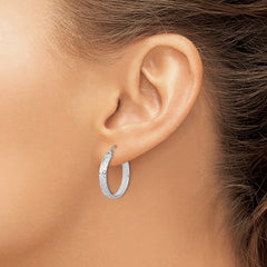 Rhodium-plated Sterling Silver Diamond-cut Hoop Earrings