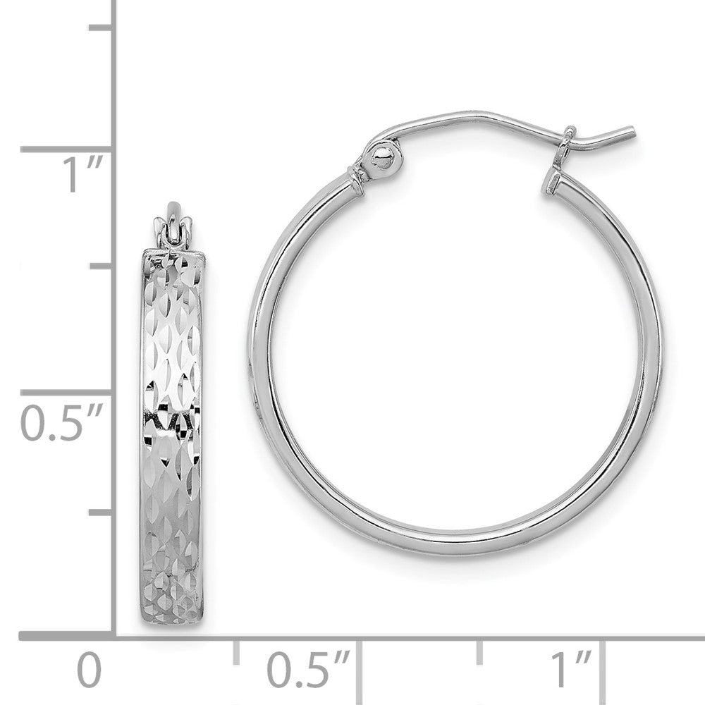Rhodium-plated Sterling Silver Diamond-cut Hoop Earrings
