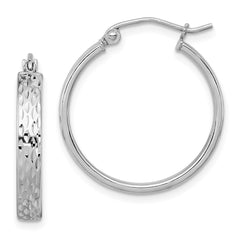 Rhodium-plated Sterling Silver Diamond-cut Hoop Earrings