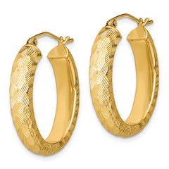 Yellow Gold-plated Sterling Silver Textured 5mm Oval Hoop Earrings