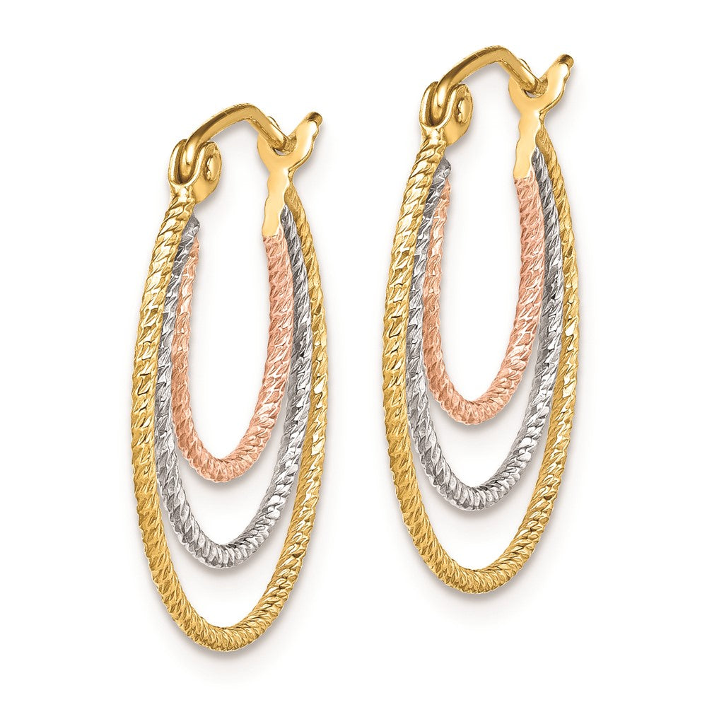 Sterling Silver, Yellow & Rose Gold-plated 1.5mm Triple Hoop Earrings