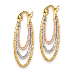 Sterling Silver, Yellow & Rose Gold-plated 1.5mm Triple Hoop Earrings