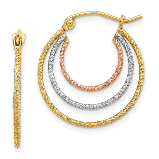 Sterling Silver, Yellow & Rose Gold-plated 1.5mm Triple Hoop Earrings