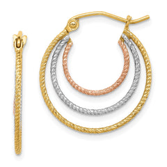 Sterling Silver, Yellow & Rose Gold-plated 1.5mm Triple Hoop Earrings