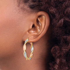 Rhodium-plated Silver Yellow Rose Vermeil Diamond-cut 5mmTwisted Hoop Earrings