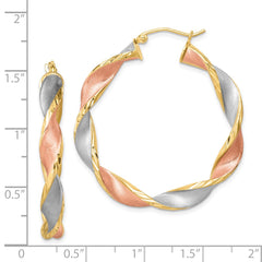 Rhodium-plated Silver Yellow Rose Vermeil Diamond-cut 5mmTwisted Hoop Earrings