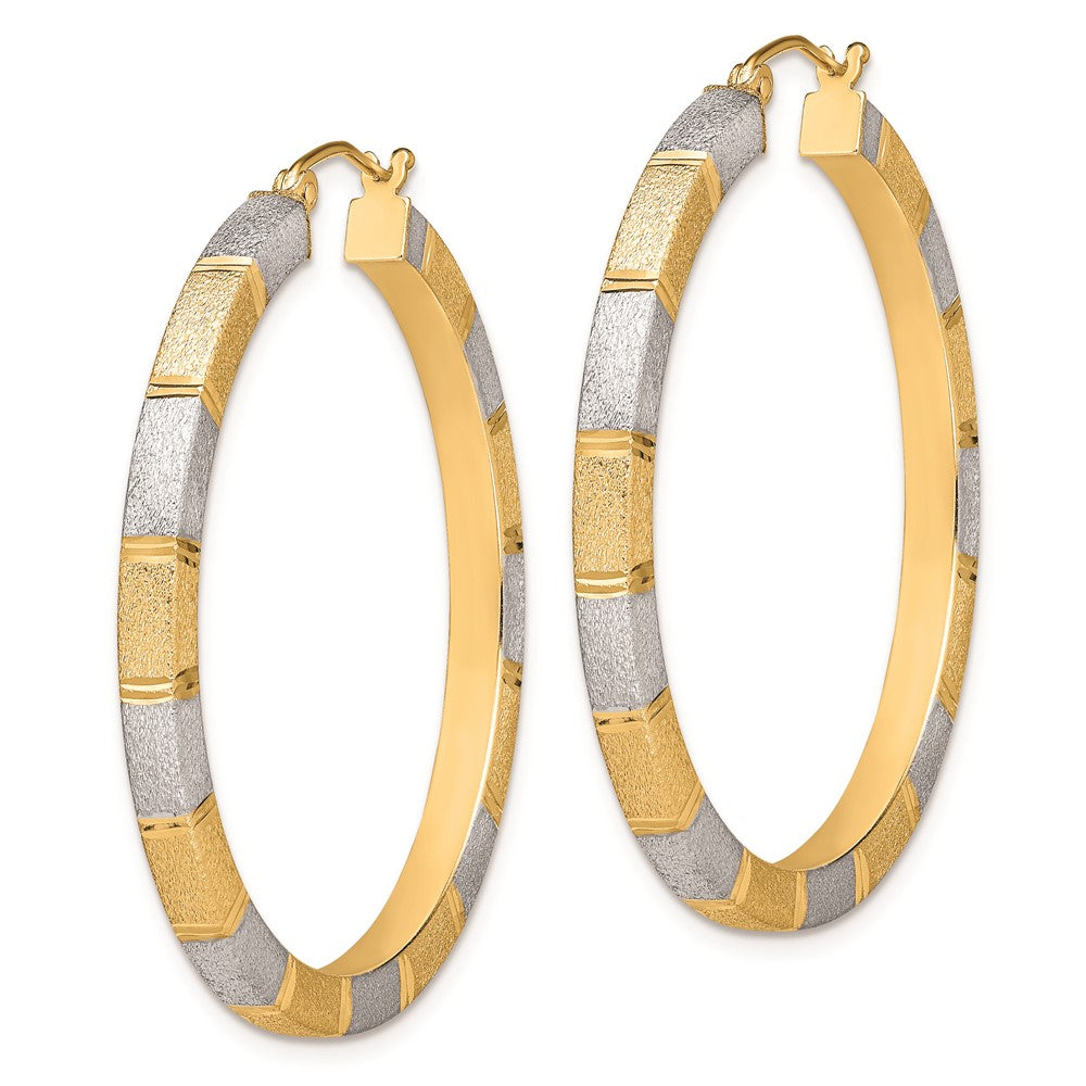 Rhodium-plated Sterling Silver Vermeil Diamond-cut 3x40mm Hoop Earrings