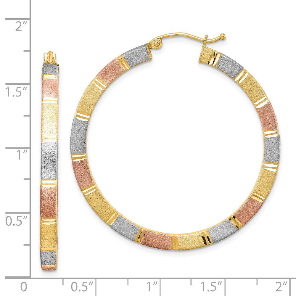 Rhodium-plated Sterling Silver Rose Yellow Vermeil Diamond-cut 3x40mm Hoop Earrings