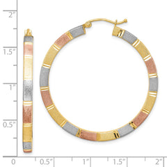 Rhodium-plated Sterling Silver Rose Yellow Vermeil Diamond-cut 3x40mm Hoop Earrings