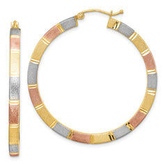 Rhodium-plated Sterling Silver Rose Yellow Vermeil Diamond-cut 3x40mm Hoop Earrings