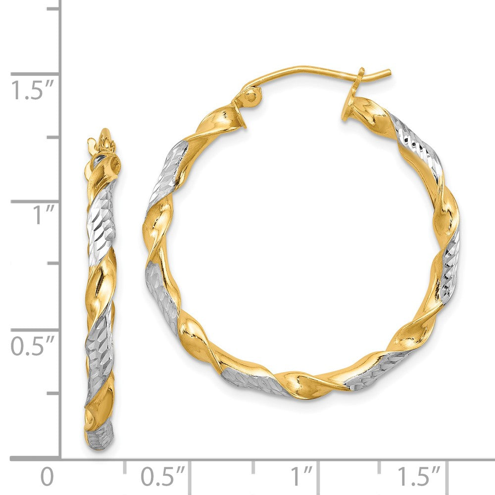Rhodium-plated Silver Vermeil Diamond-cut 3x30mm Twisted Hoop Earrings