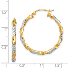Rhodium-plated Silver Vermeil Diamond-cut 3x30mm Twisted Hoop Earrings