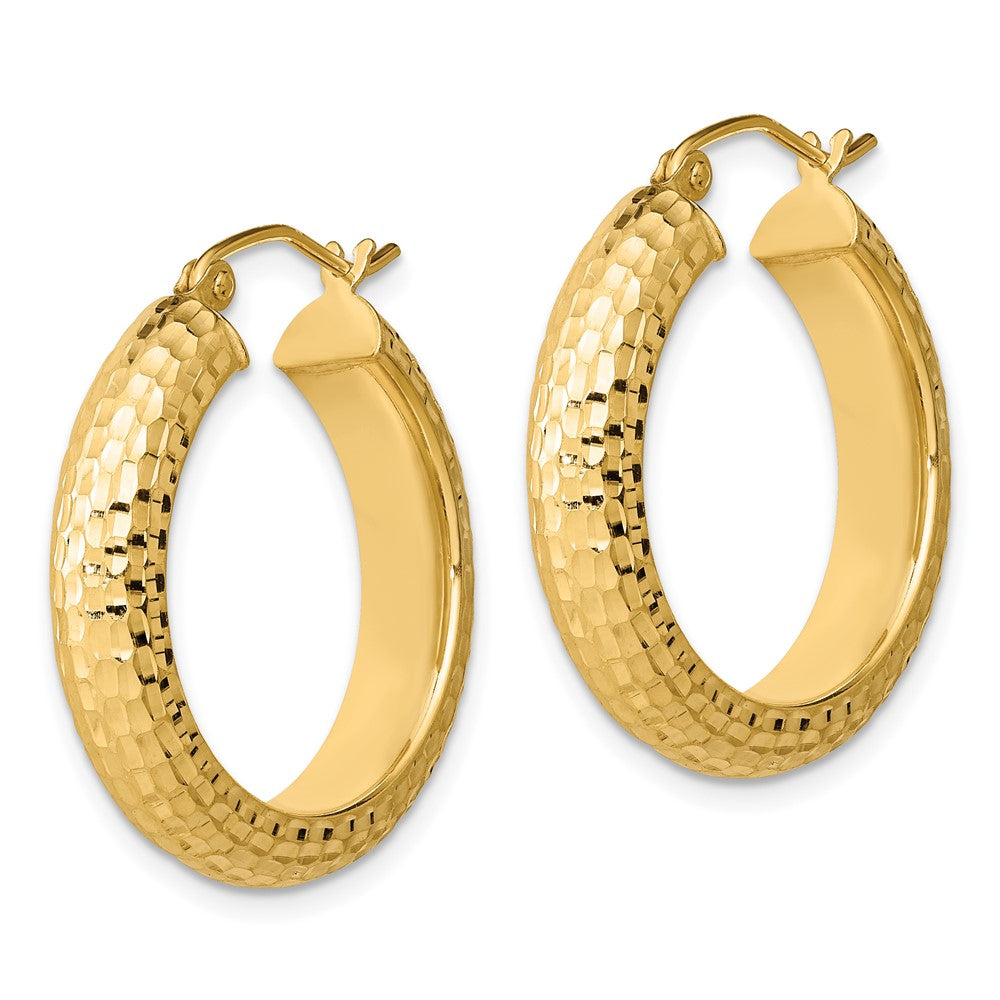 Yellow Gold-plated Sterling Silver Diamond-cut 5x25mm Hoop Earrings