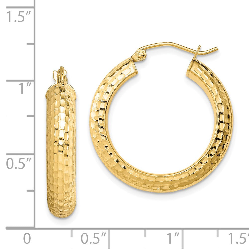 Yellow Gold-plated Sterling Silver Diamond-cut 5x25mm Hoop Earrings