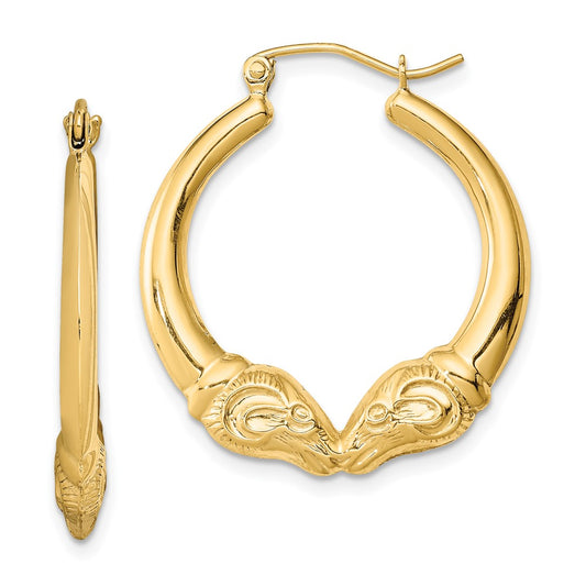 Yellow Gold-plated Sterling Silver Hollow Rams Head Hoop Earrings