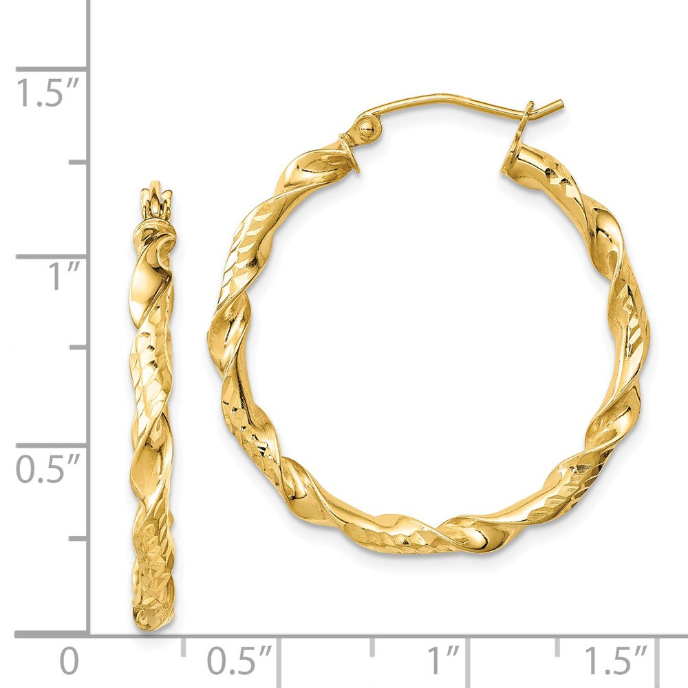 Yellow Gold-plated Sterling Silver 3x30mm Diamond-cut Twisted Hoop Earrings