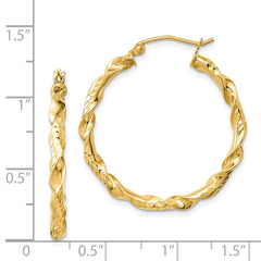 Yellow Gold-plated Sterling Silver 3x30mm Diamond-cut Twisted Hoop Earrings