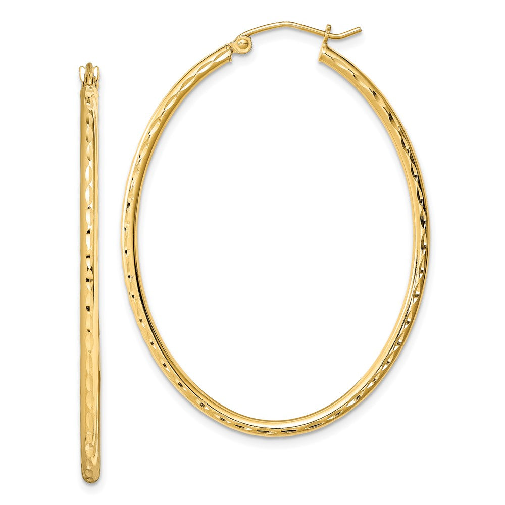 Yellow Gold-plated Sterling Silver Textured 2mm Hollow Oval Hoop Earrings