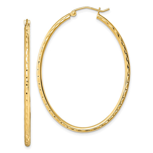 Yellow Gold-plated Sterling Silver Textured 2mm Hollow Oval Hoop Earrings