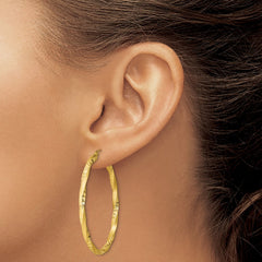 Yellow Gold-plated Sterling Silver Diamond-cut Twist Satin 4mm Oval Hoop Earrings