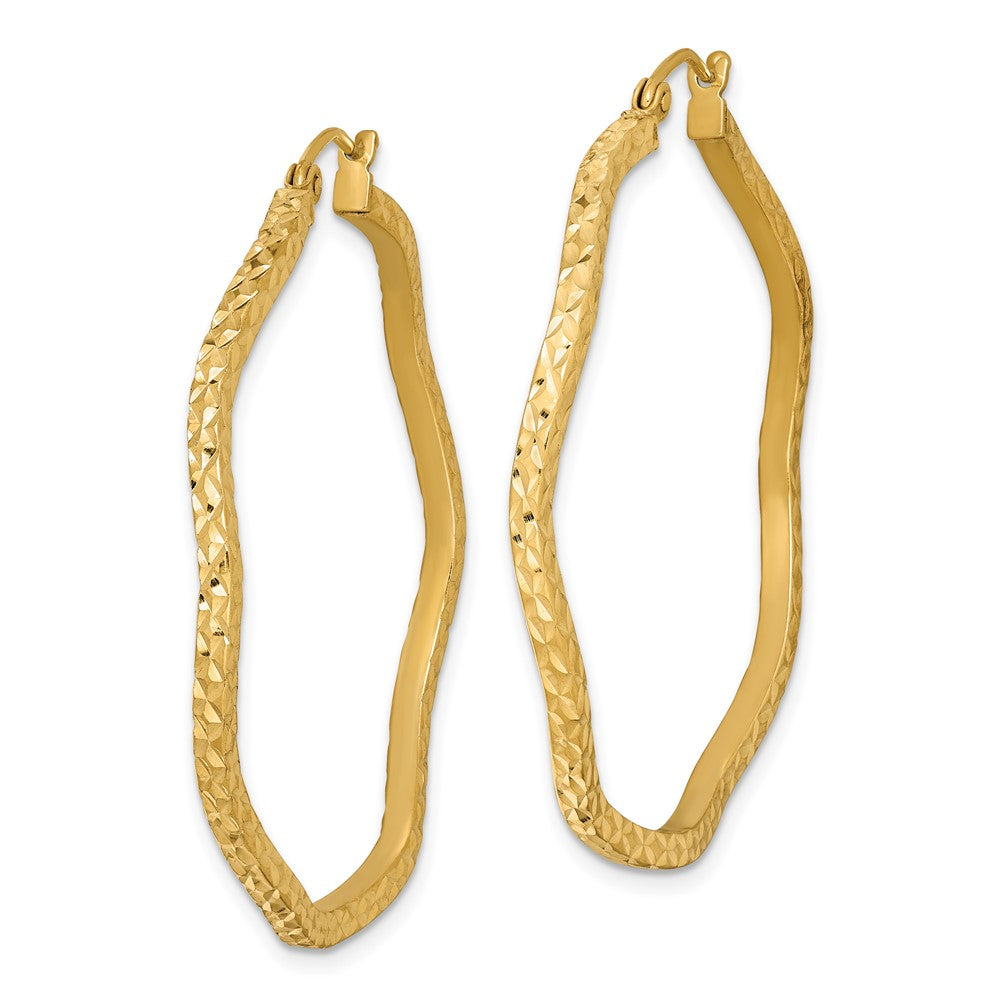 Yellow Gold-plated Sterling Silver Diamond-cut 2mm Wavy Hoop Earrings