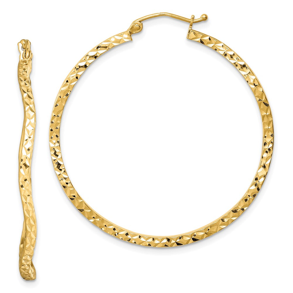 Yellow Gold-plated Sterling Silver Diamond-cut 2mm Wavy Hoop Earrings