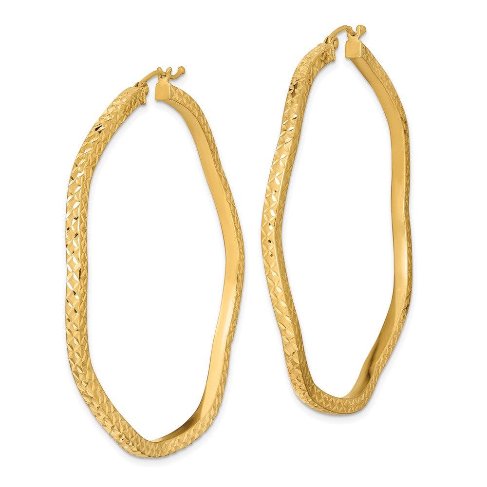 Yellow Gold-plated Sterling Silver Diamond-cut 2mm Wavy Hoop Earrings