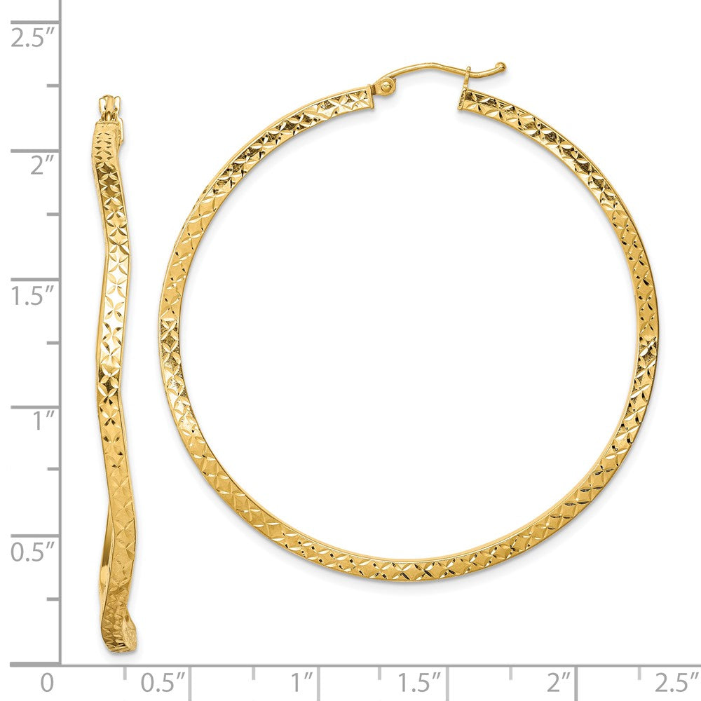 Yellow Gold-plated Sterling Silver Diamond-cut 2mm Wavy Hoop Earrings
