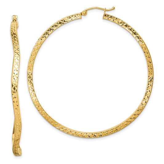 Yellow Gold-plated Sterling Silver Diamond-cut 2mm Wavy Hoop Earrings