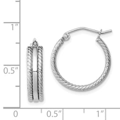Rhodium-plated Sterling Silver 5mm Textured Hoop Earrings