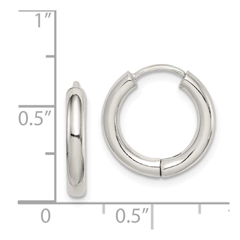 Rhodium-plated Sterling Silver Polished Hollow Hinged Hoop Earrings