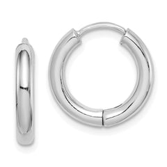 Rhodium-plated Sterling Silver Polished Hollow Hinged Hoop Earrings
