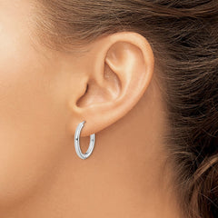 Rhodium-plated Sterling Silver Polished Hollow Hinged Hoop Earrings