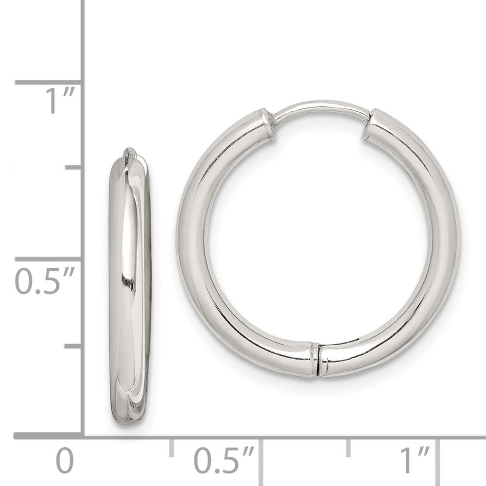 Rhodium-plated Sterling Silver Polished Hollow Hinged Hoop Earrings