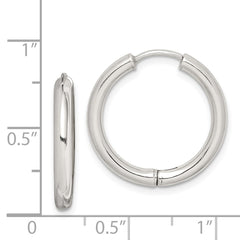 Rhodium-plated Sterling Silver Polished Hollow Hinged Hoop Earrings