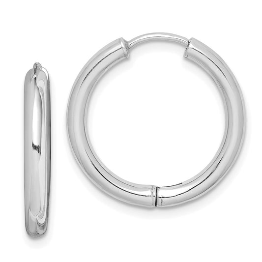 Rhodium-plated Sterling Silver Polished Hollow Hinged Hoop Earrings