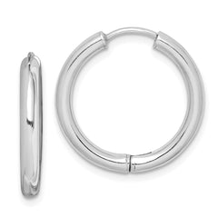 Rhodium-plated Sterling Silver Polished Hollow Hinged Hoop Earrings