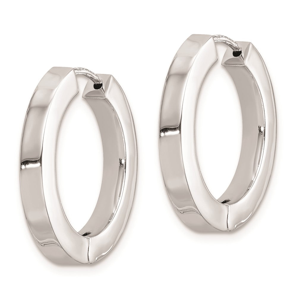 Rhodium-plated Sterling Silver Hollow Hinged Hoop Earrings