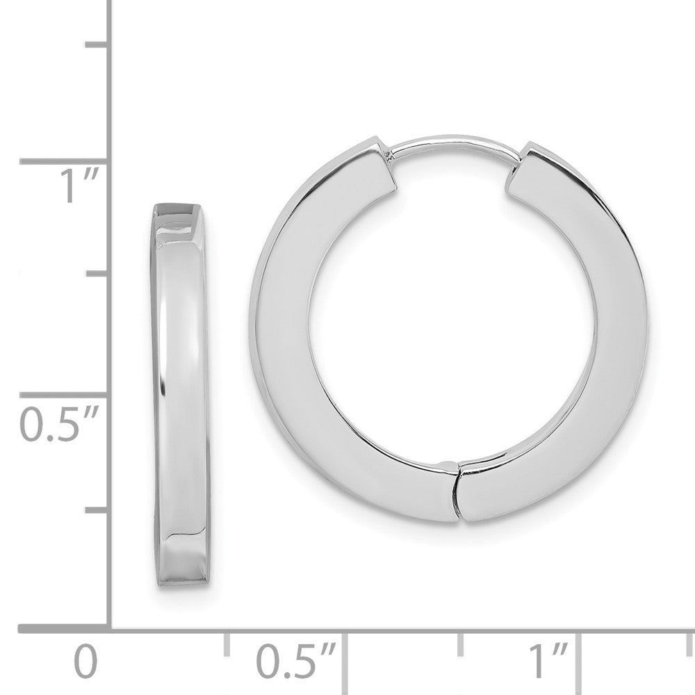 Rhodium-plated Sterling Silver Hollow Hinged Hoop Earrings