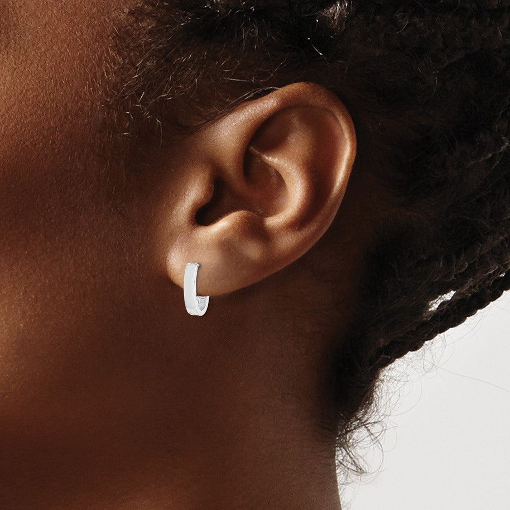 Rhodium-plated Sterling Silver Hinged Hoop Earrings